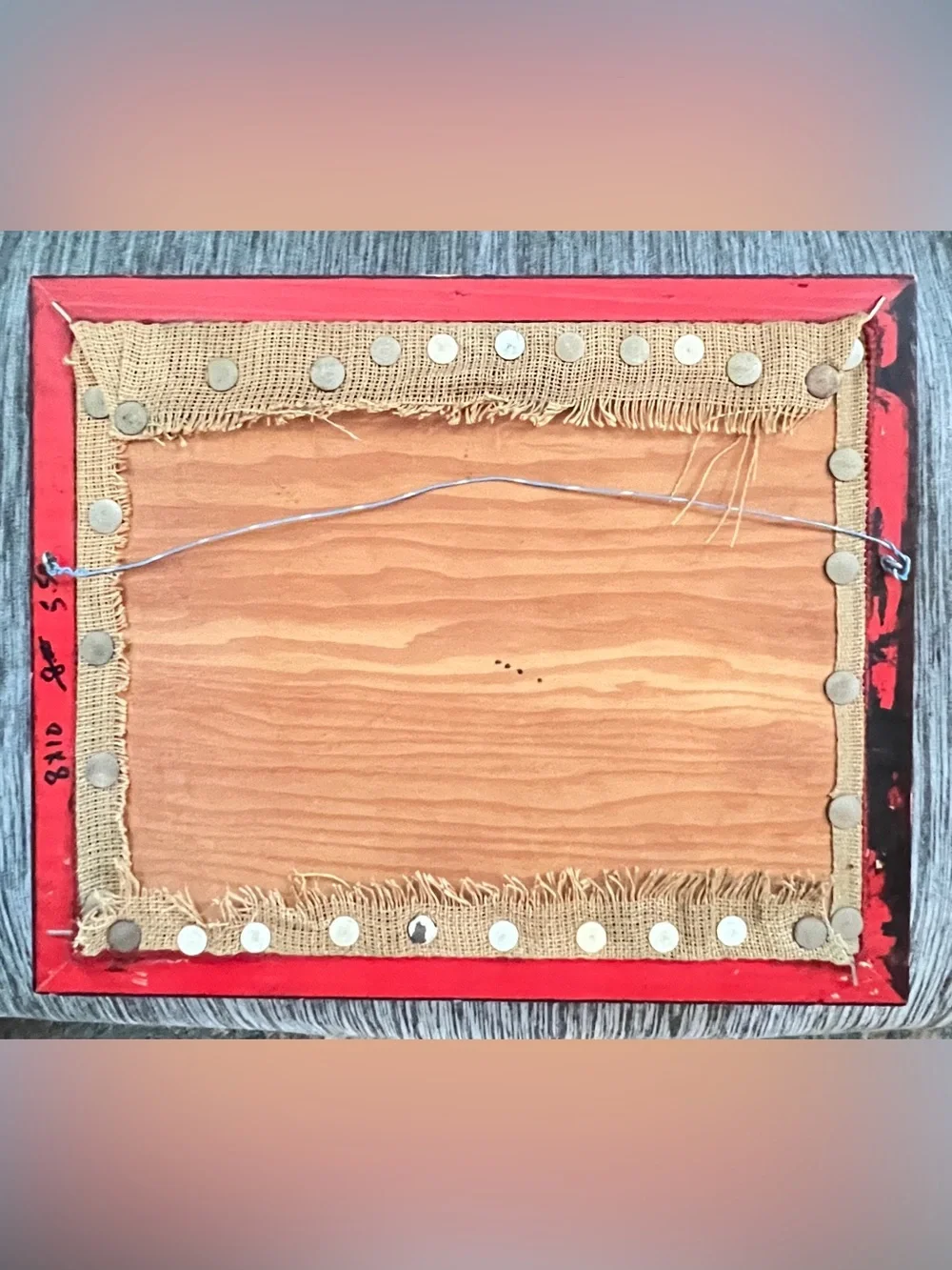 Vintage Framed Bird Needlepoint Wall Art Mid Century Red Wood Frame 8x10
